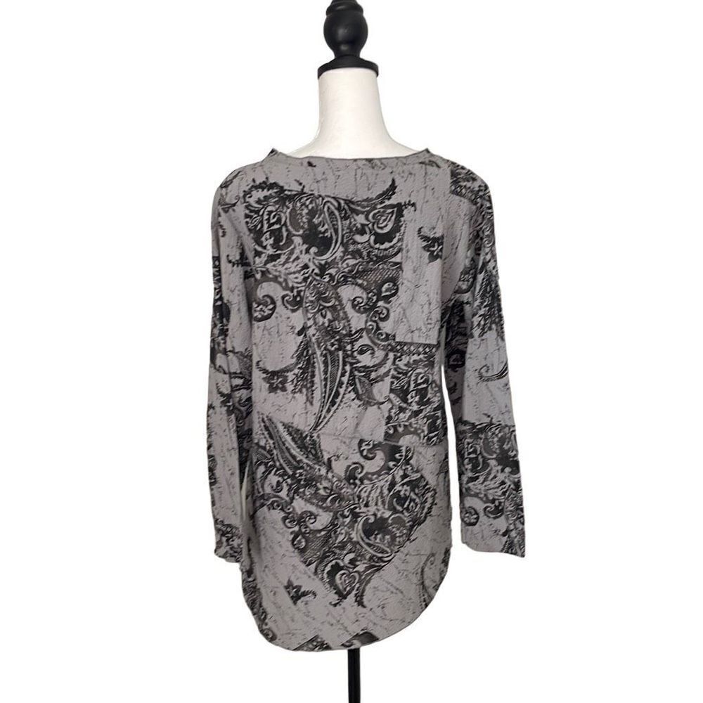 Habitat‎ Clothes To Live In Asymmetrical Blouse Paisley Print Size XS Gray Black - Picture 4 of 11